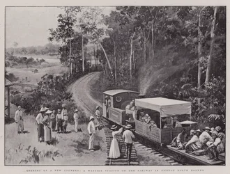 Apertura di un nuovo paese, una stazione di sosta sulla ferrovia nel Borneo settentrionale britannico